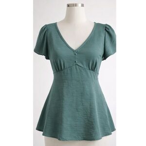 Chocolate Dusty Teal V-Neck Peplum Top M